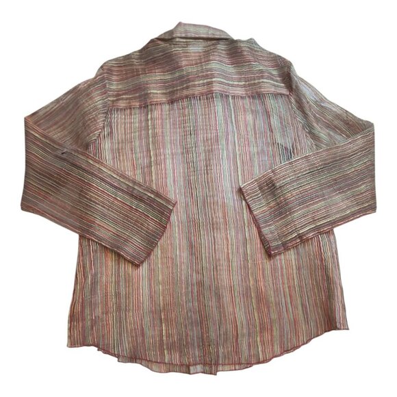 VTG Burnout Top Striped Sheer Button-Up Roll Tab Made In USA Grace & Tara Large - Picture 3 of 7